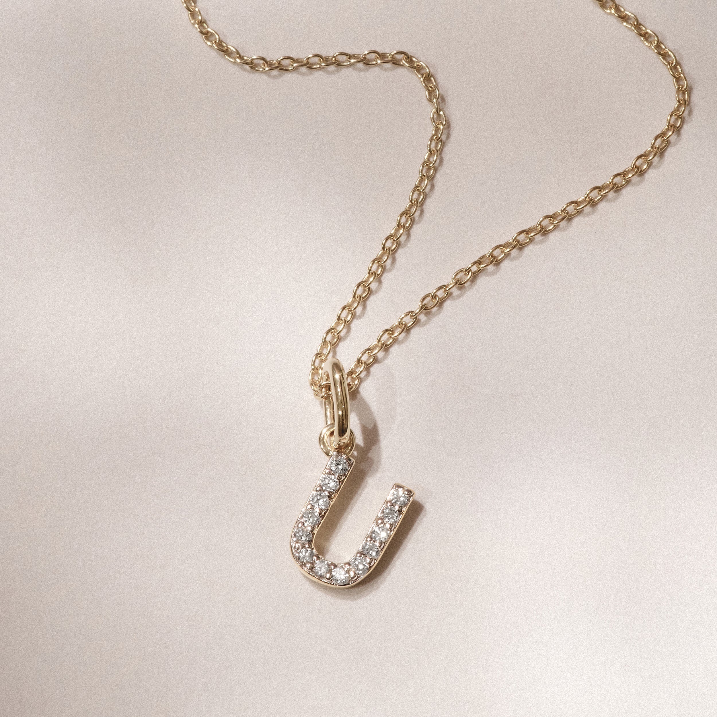 Love Letter Initial U Lab Diamond Necklace set in 18K Gold Vermeil